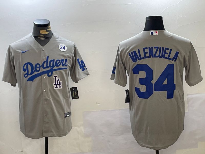 Men Los Angeles Dodgers #34 Valenzuela Grey Game 2024 Nike MLB Jersey style 112012->los angeles dodgers->MLB Jersey